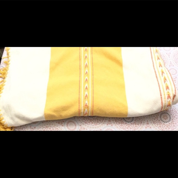 Bohemian Fringed Cotton Yellow Ivory Bed Cover